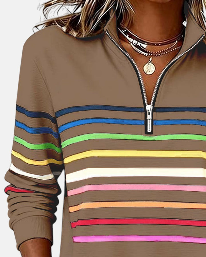 Merel | Rainbow Striped Zip Sweatshirt