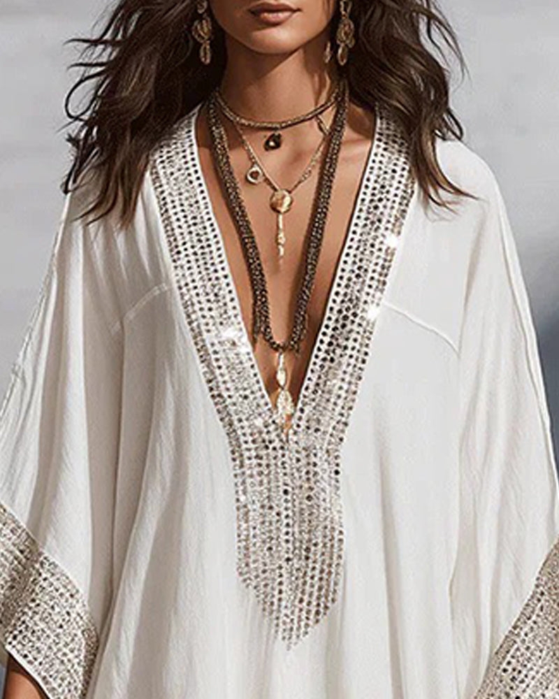 Deep V-Neck Vacation Fashion Loose Fit Dress
