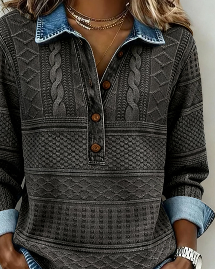 Dorothe |Trendy Sweatshirt with Half Button and Collar