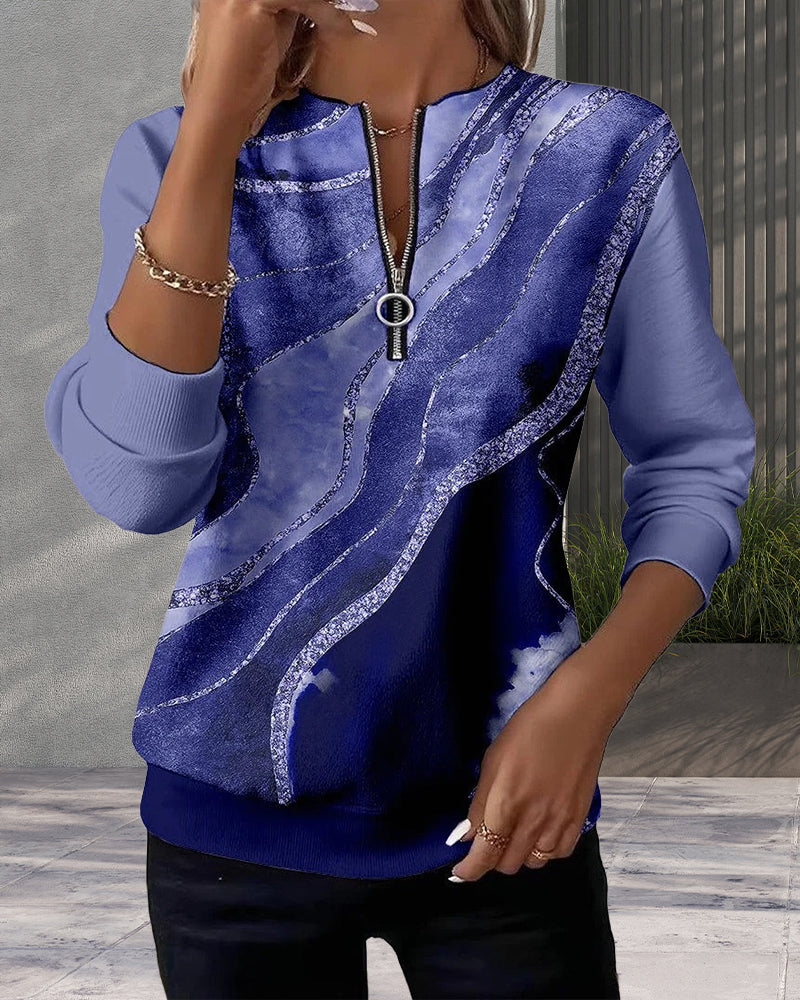 Kyra Half-Zip Sweatshirt with Vintage Print