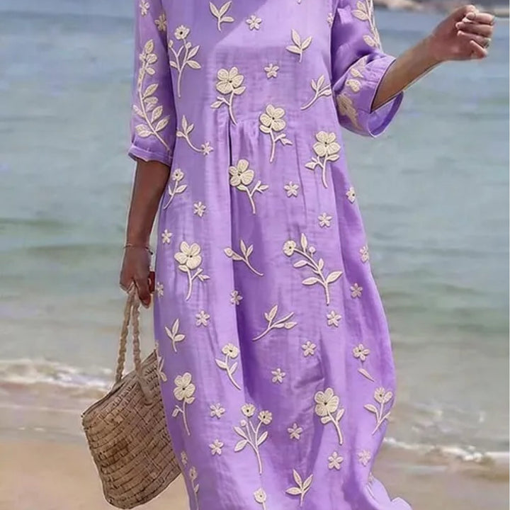 Ella | Embroidered Mid-Sleeve Dress