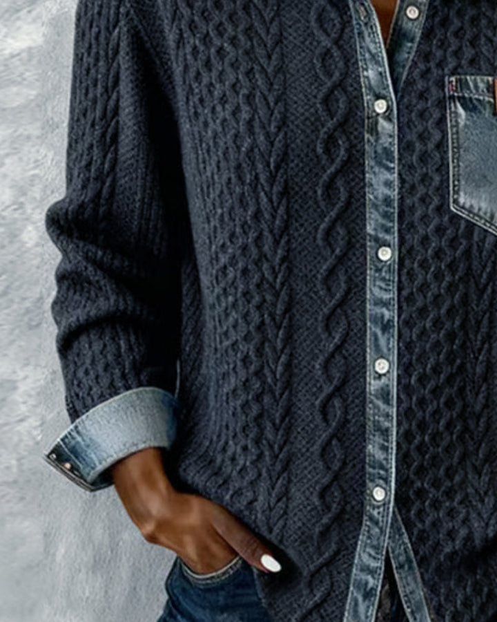 Andrea | Long-Sleeve Shirt with Denim Patchwork