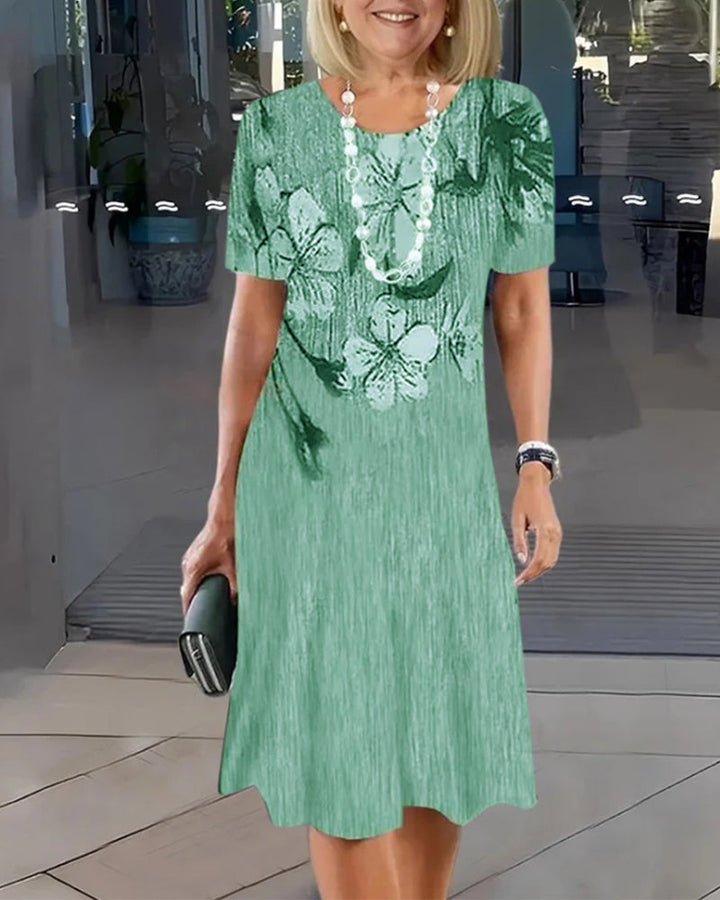 Round Neck Short Sleeve Printed Dress