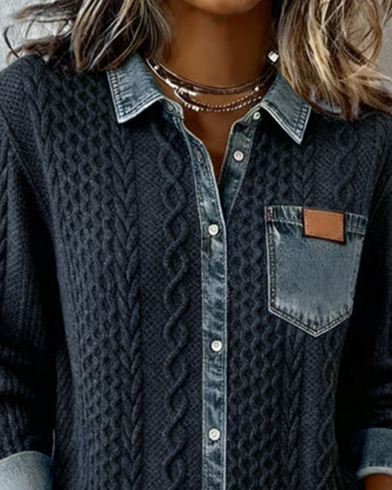 Andrea | Long-Sleeve Shirt with Denim Patchwork