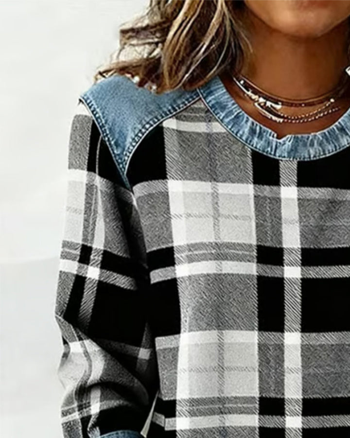 Irina | Sweatshirt with Checkered Patchwork