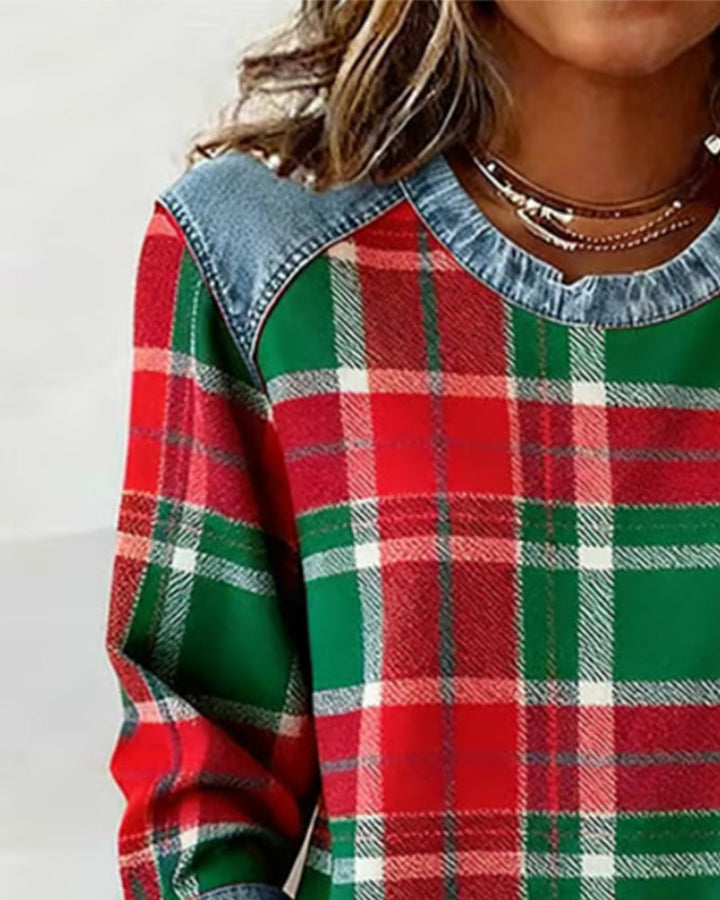 Irina | Sweatshirt with Checkered Patchwork