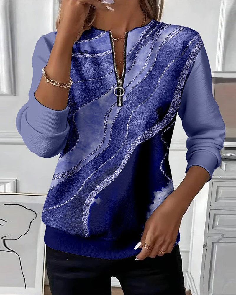 Kyra Half-Zip Sweatshirt with Vintage Print