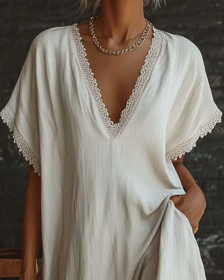 Solid Color V-Neck Fashion Long Dress