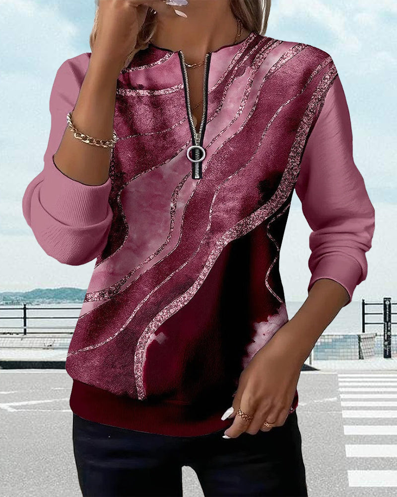 Kyra Half-Zip Sweatshirt with Vintage Print