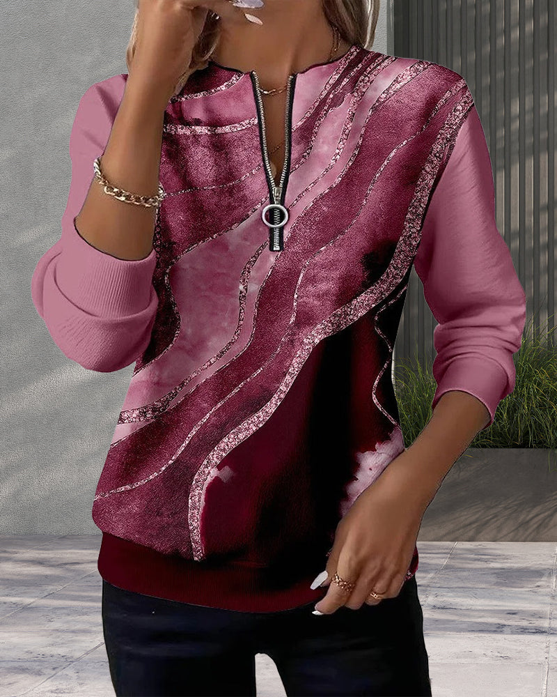 Kyra Half-Zip Sweatshirt with Vintage Print