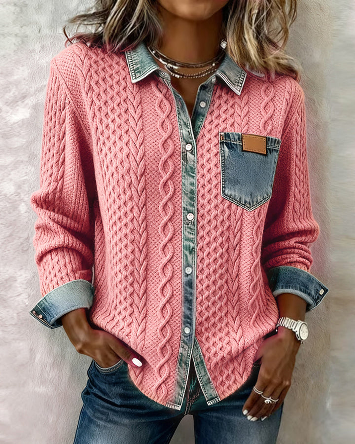 Andrea | Long-Sleeve Shirt with Denim Patchwork