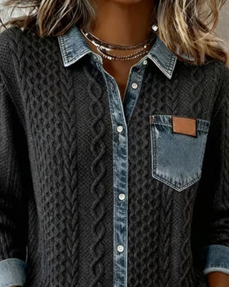 Andrea | Long-Sleeve Shirt with Denim Patchwork