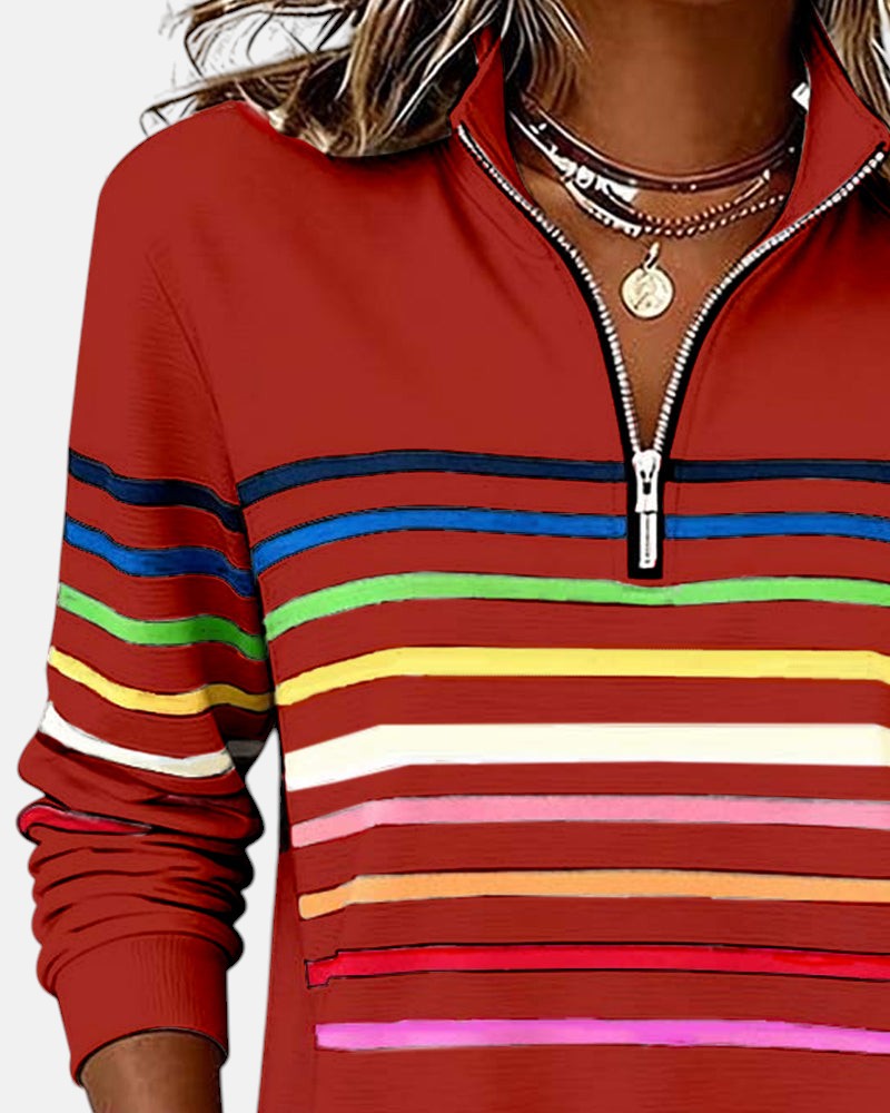Merel | Rainbow Striped Zip Sweatshirt
