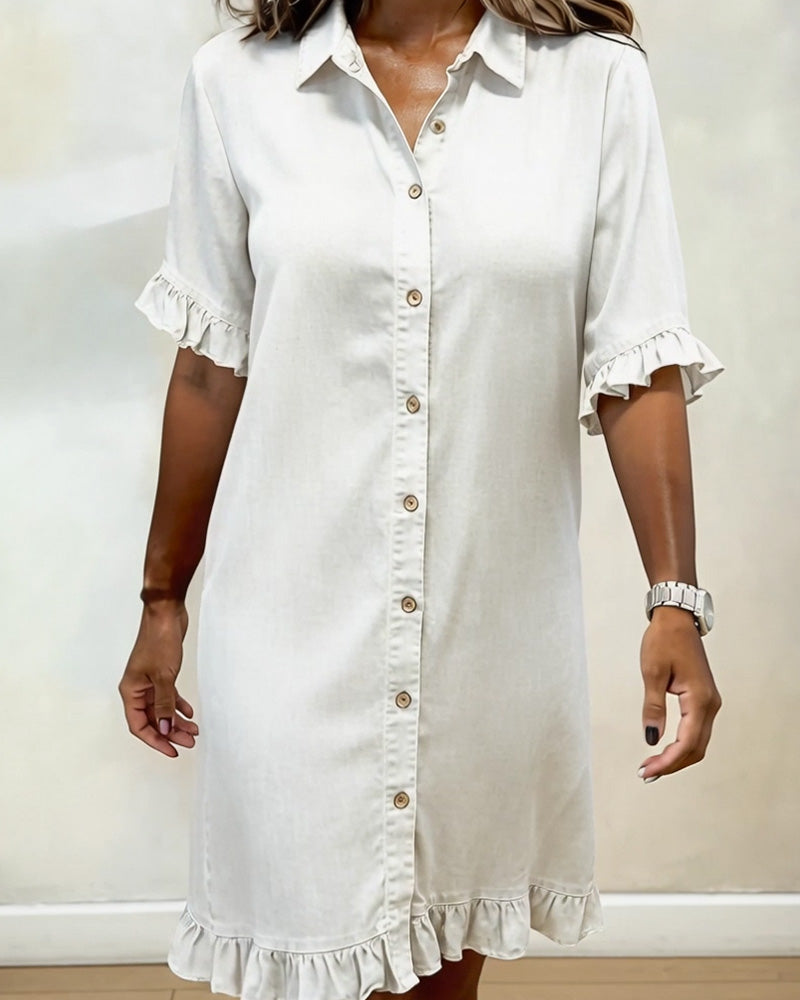 Susan | Comfortable Denim Dress with Flattering Pleats
