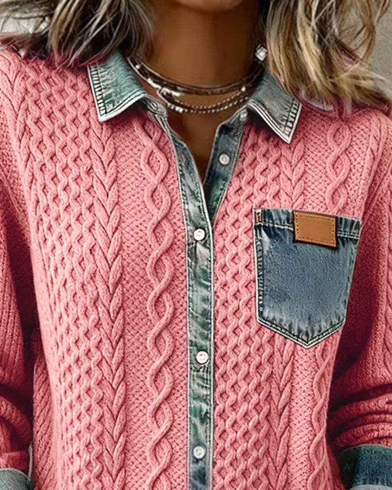Andrea | Long-Sleeve Shirt with Denim Patchwork