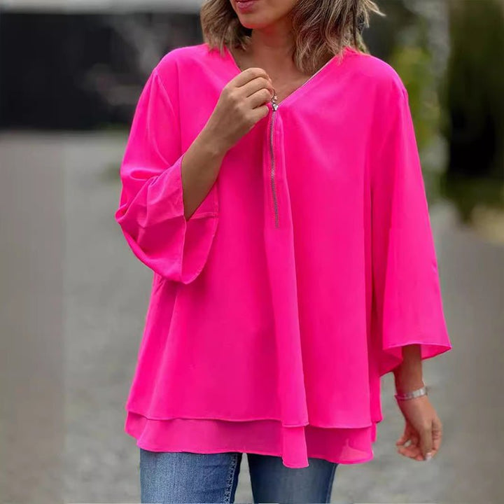 Alina | Chiffon Zipper Blouse