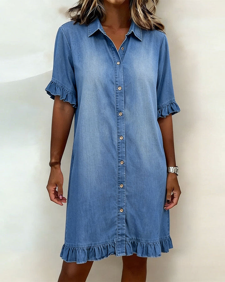 Susan | Comfortable Denim Dress with Flattering Pleats