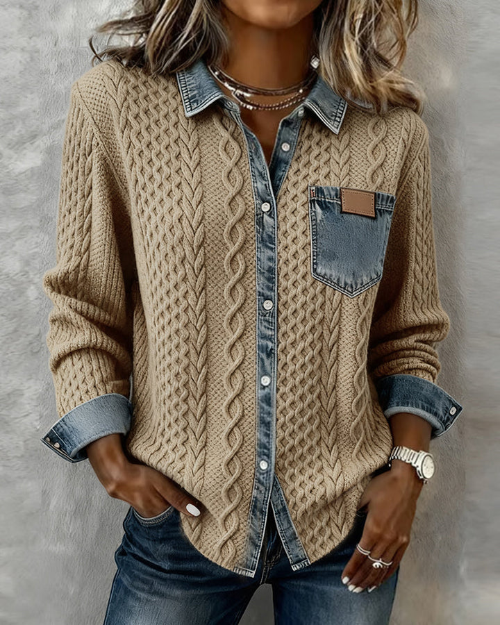 Andrea | Long-Sleeve Shirt with Denim Patchwork