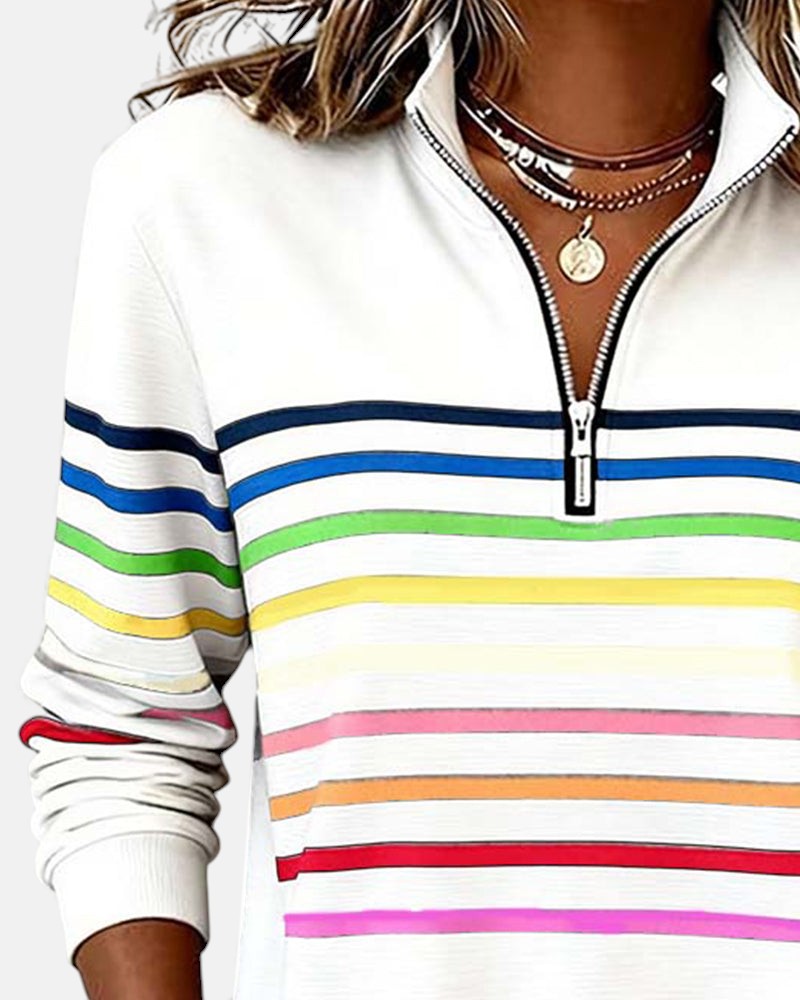 Merel | Rainbow Striped Zip Sweatshirt