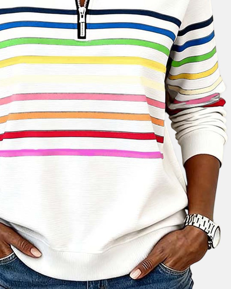 Merel | Rainbow Striped Zip Sweatshirt