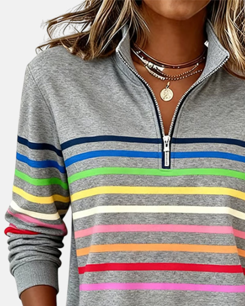 Merel | Rainbow Striped Zip Sweatshirt