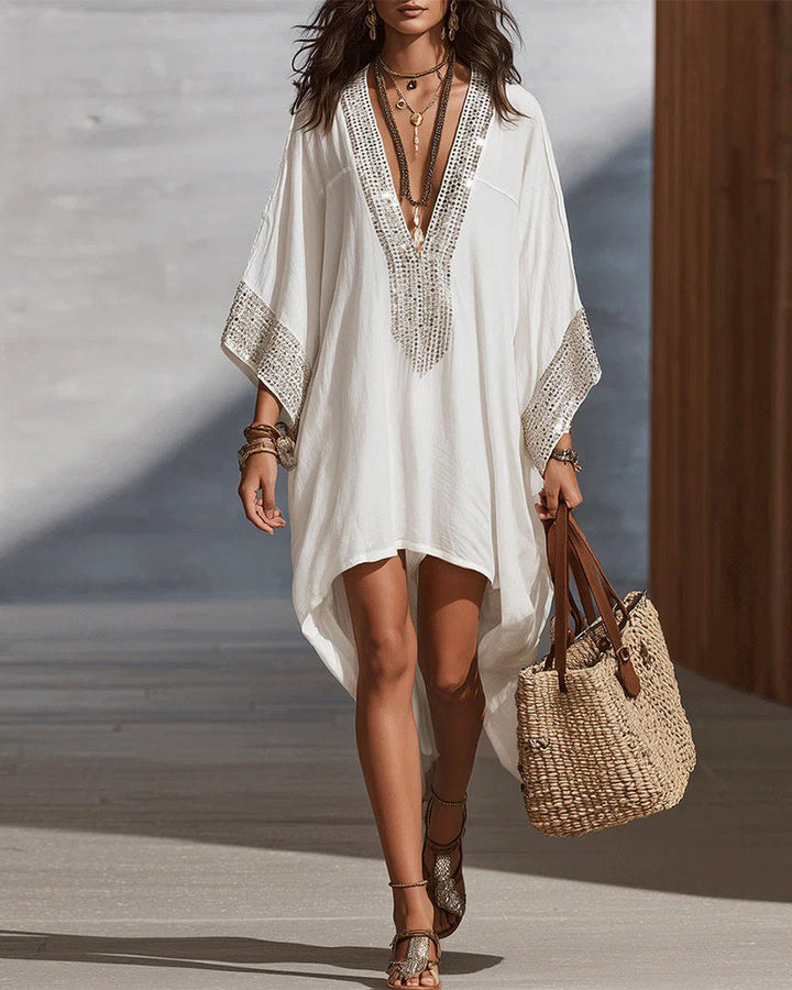 Deep V-Neck Vacation Fashion Loose Fit Dress