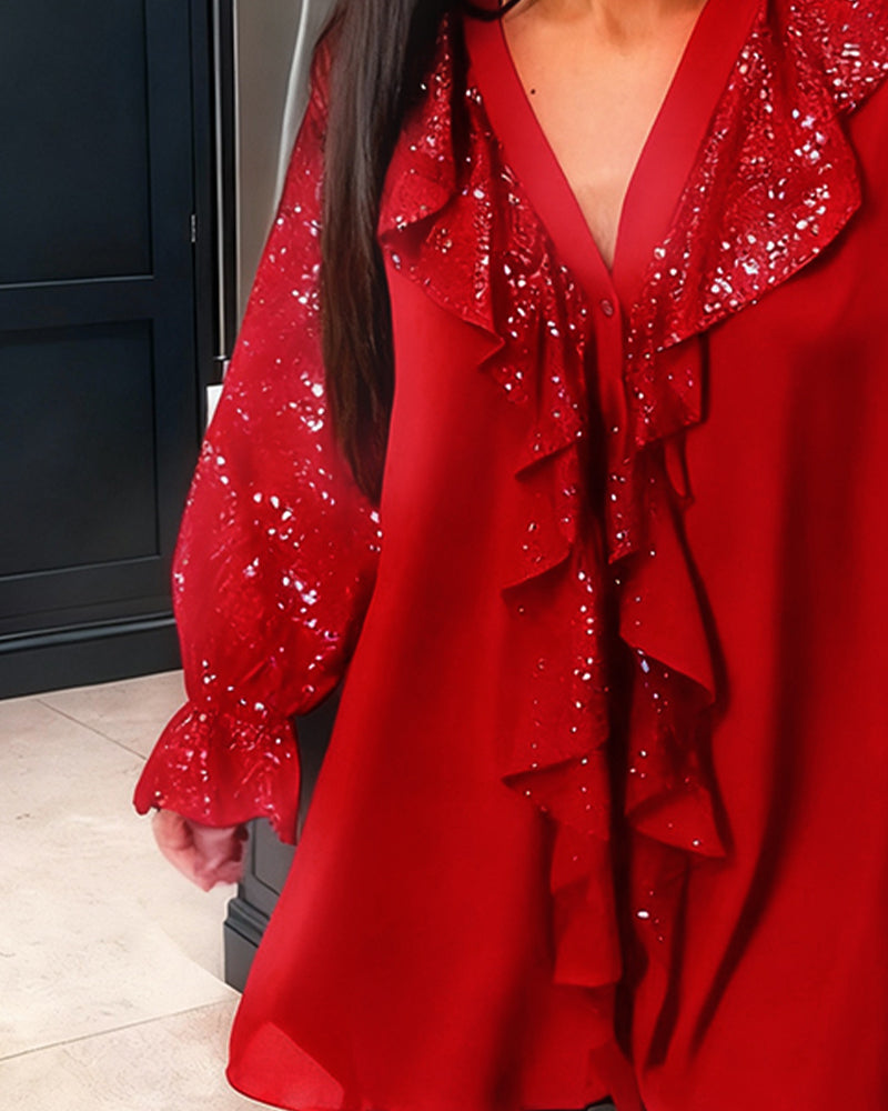 Selena | Loose Solid Color Blouses with Ruffles