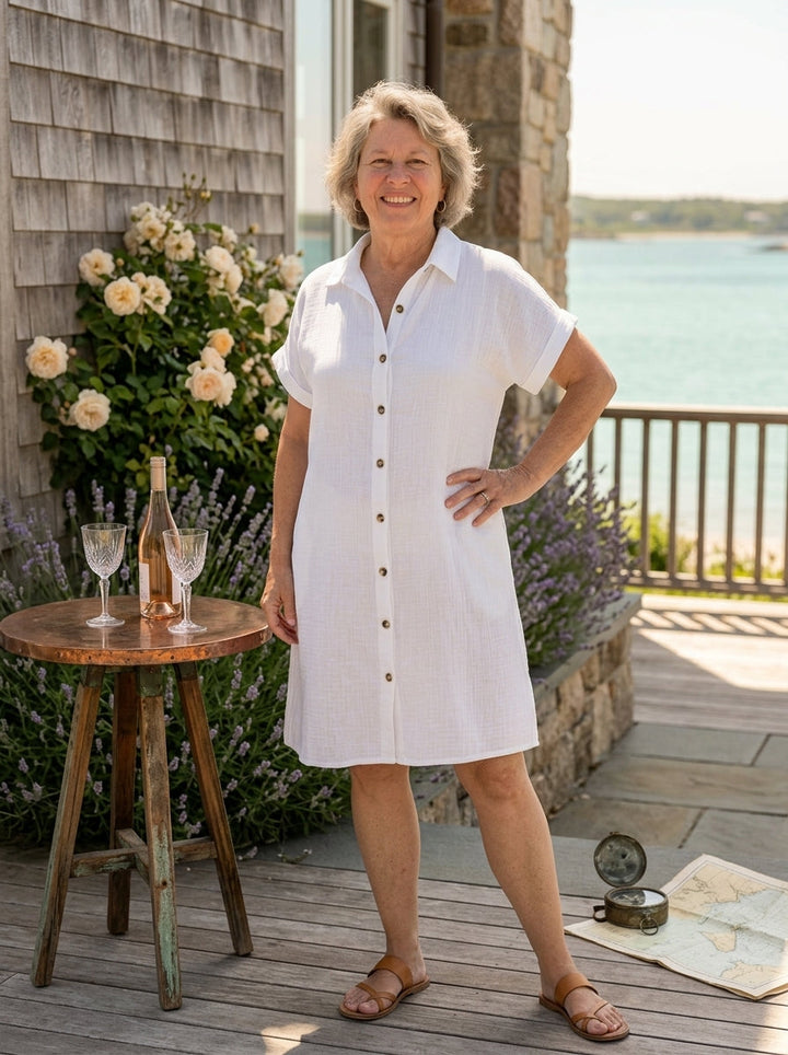 Helene | Short Sleeve Front Pocket Knee Length Dress