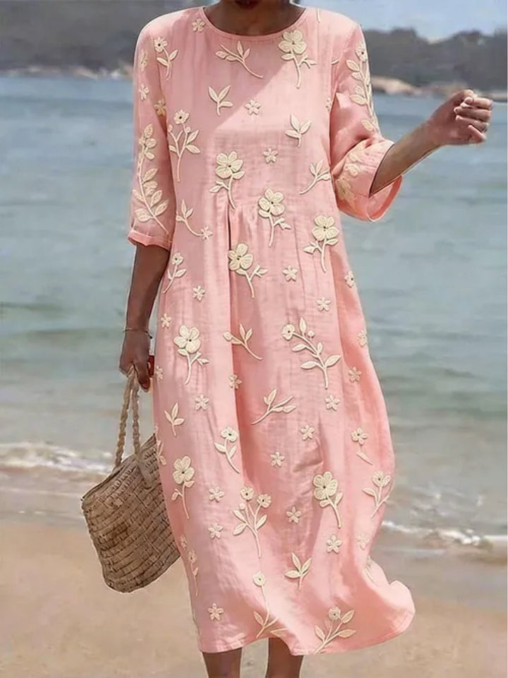 Vivian | Embroidered Mid-Sleeve Dress