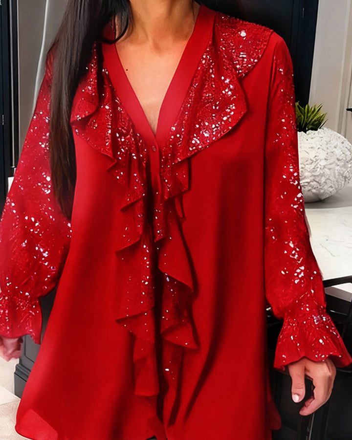 Selena | Loose Solid Color Blouses with Ruffles