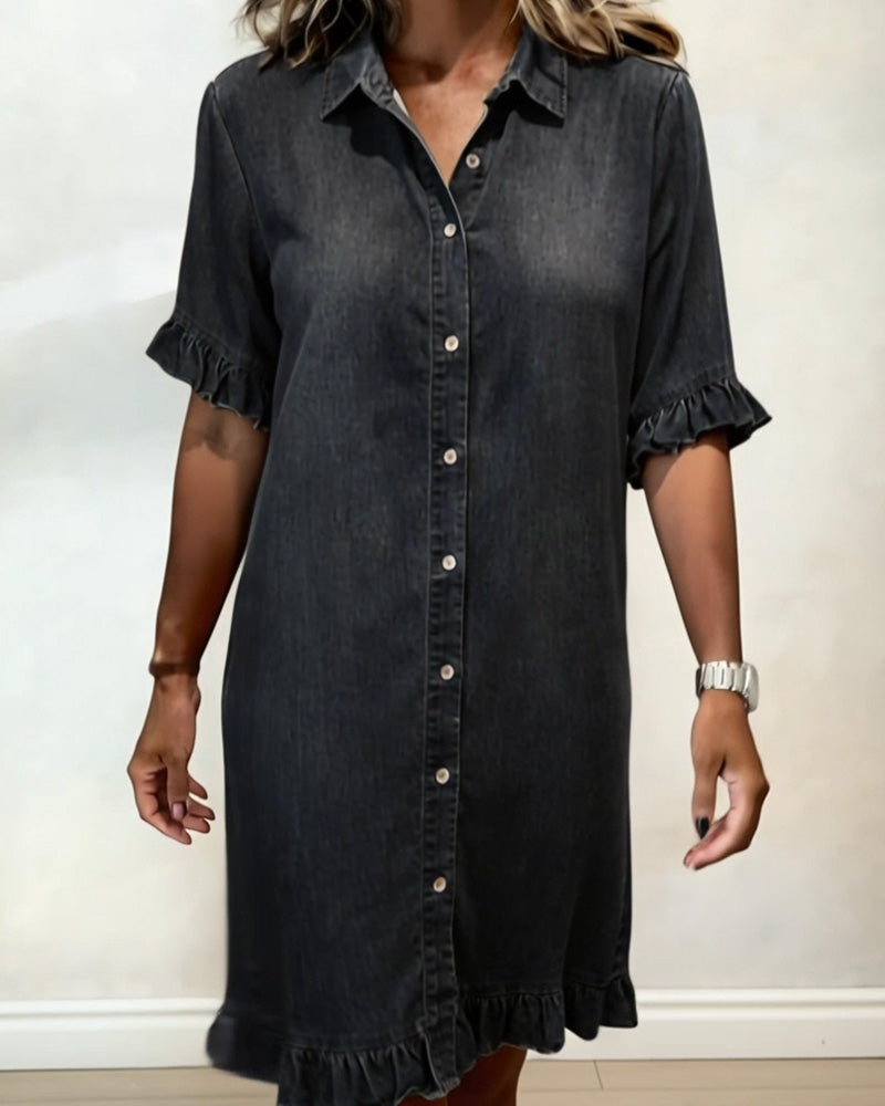 Susan | Comfortable Denim Dress with Flattering Pleats