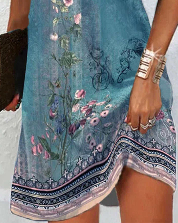 Floral Print Dress with Short Sleeves