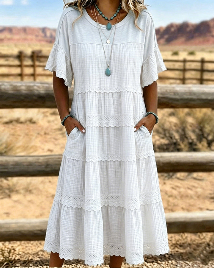 Short Sleeve Pocket Long Dress