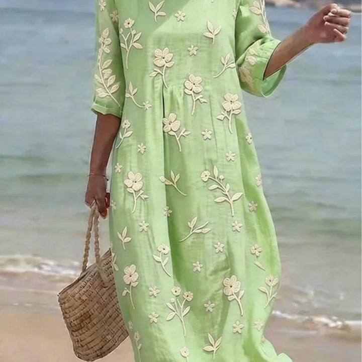 Margaret | Embroidered Mid-Sleeve Dress