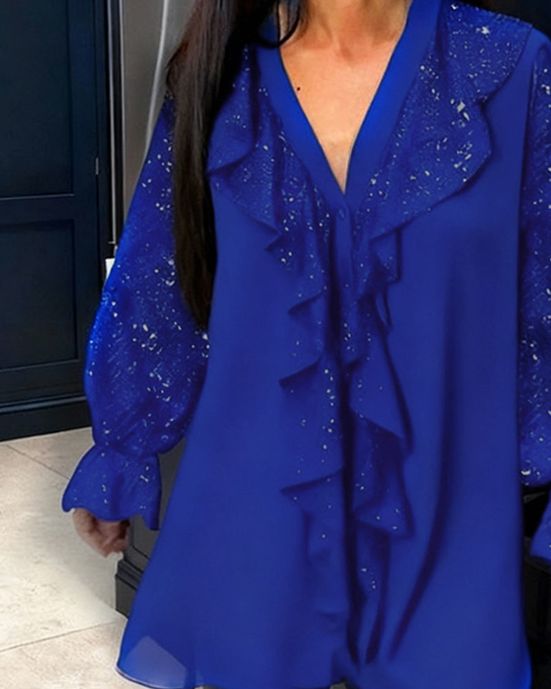 Selena | Loose Solid Color Blouses with Ruffles