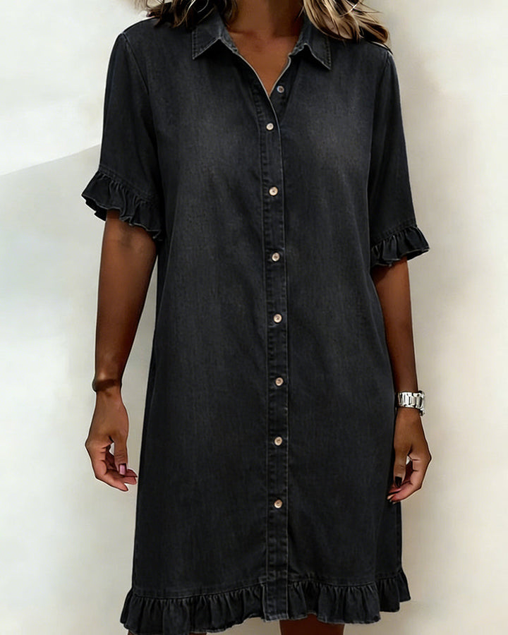 Denim Ruffle Shirt Dress