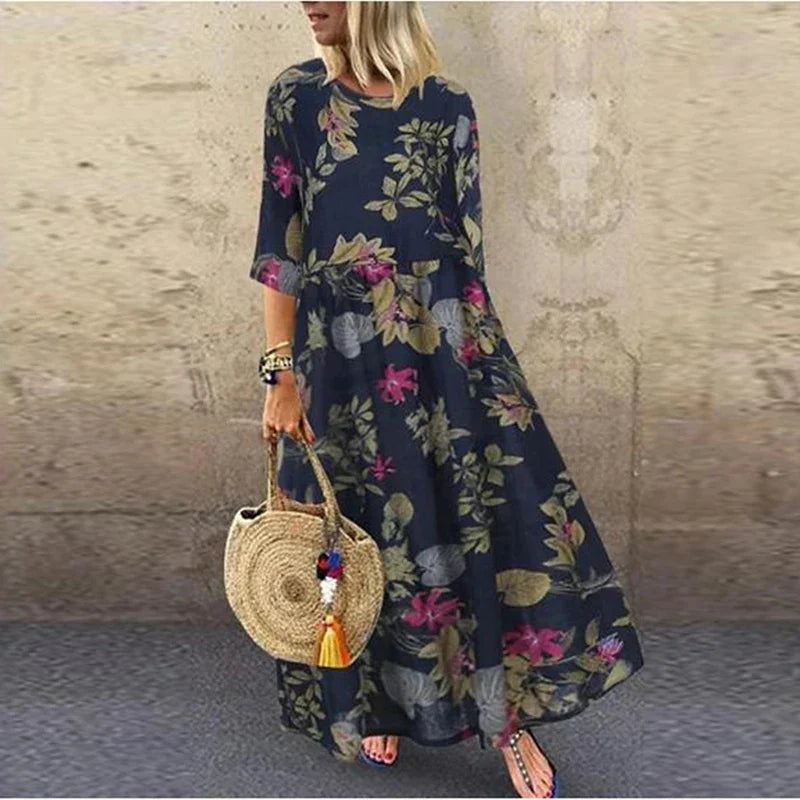 Elowen - Botanical Print Flowing Midi Dress