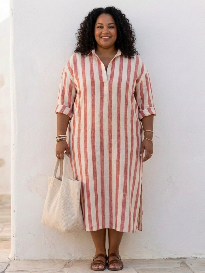 Naomi | Long Sleeve Striped Midi Shirt Dress