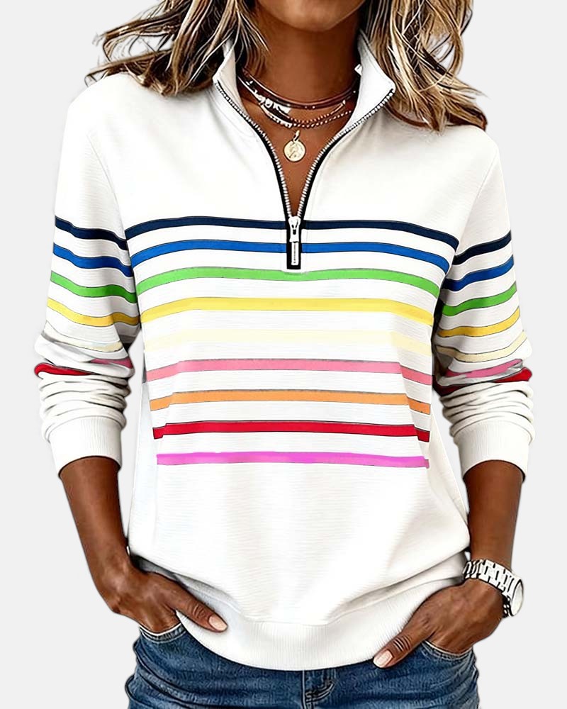 Merel | Rainbow Striped Zip Sweatshirt