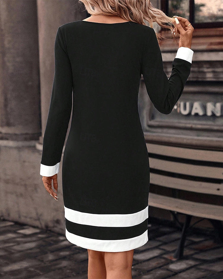 Round neck colorblock large flower dress