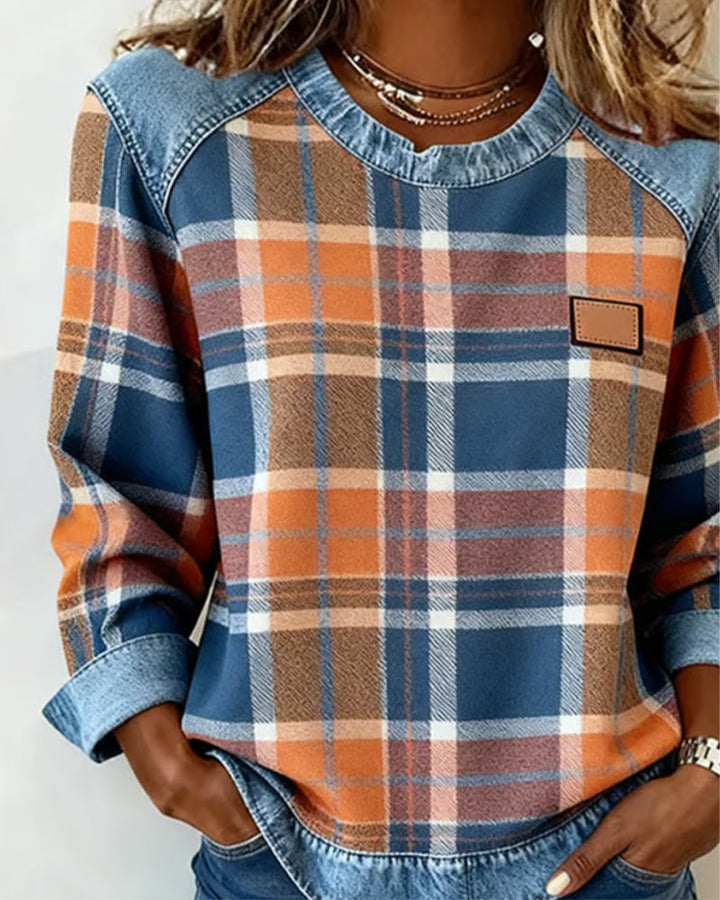 Irina | Sweatshirt with Checkered Patchwork