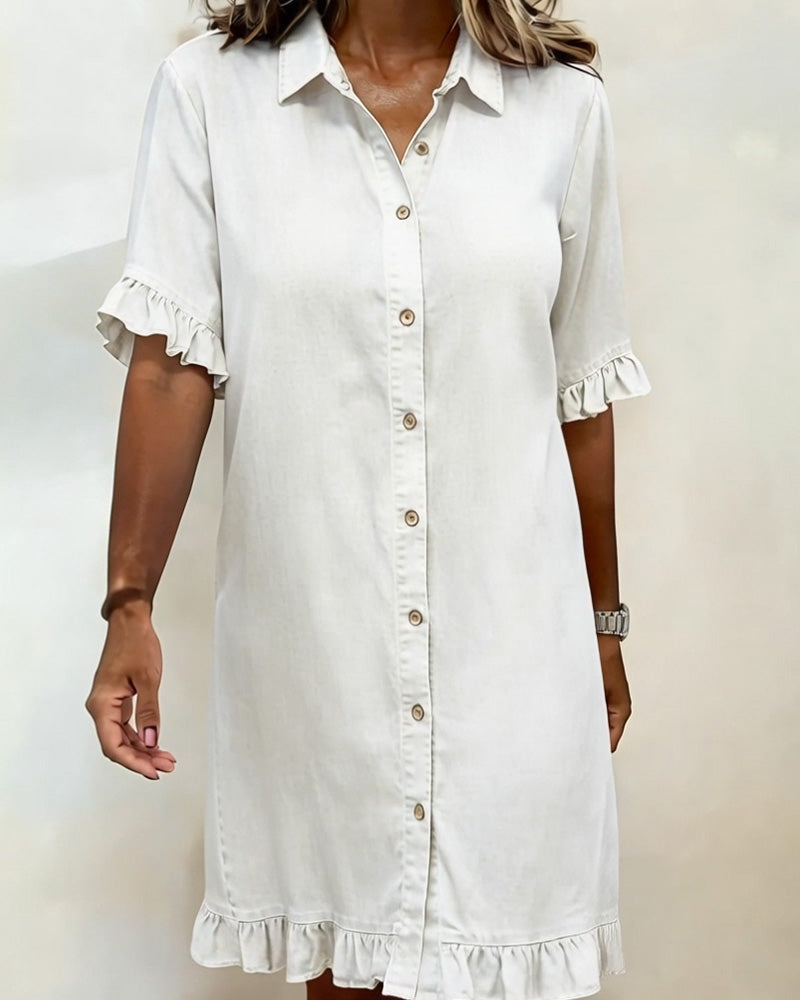 Denim Ruffle Shirt Dress