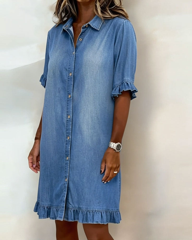 Susan | Comfortable Denim Dress with Flattering Pleats