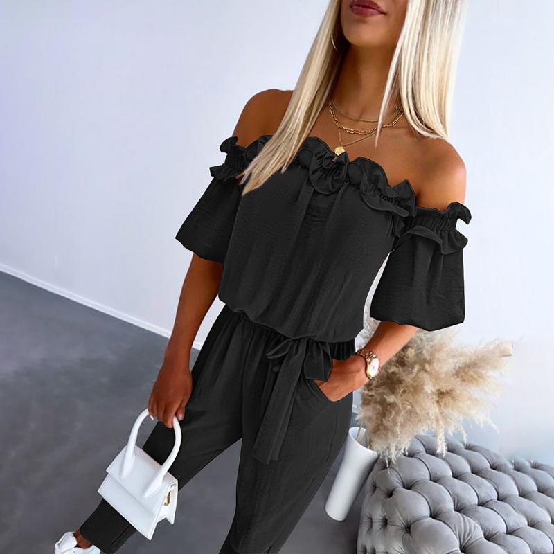Nivara™ – Chic Off Shoulder Frill Tie-Waist Jumpsuit