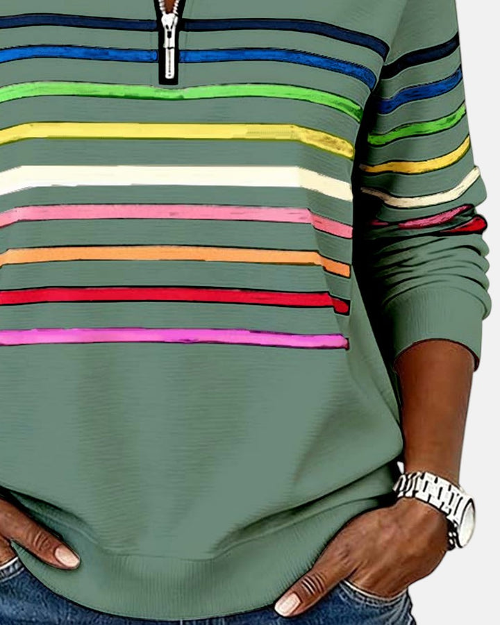 Merel | Rainbow Striped Zip Sweatshirt