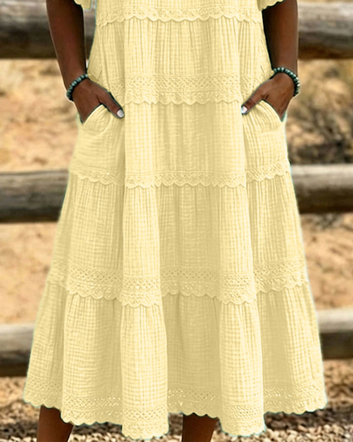 Short Sleeve Pocket Long Dress