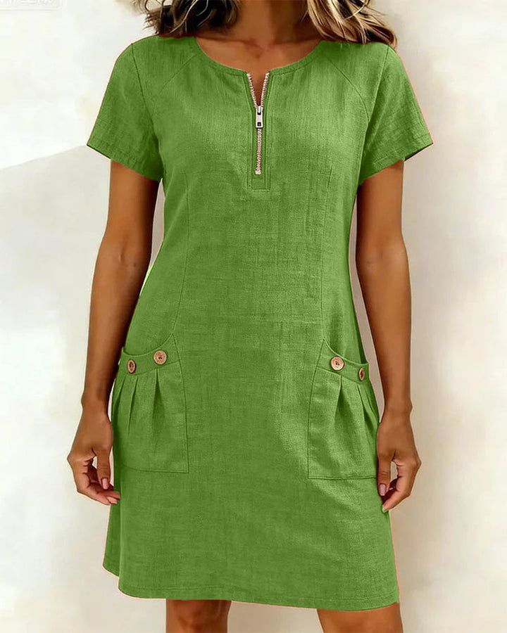 Bonnie™ | Cotton Zip-Front Pocket Dress