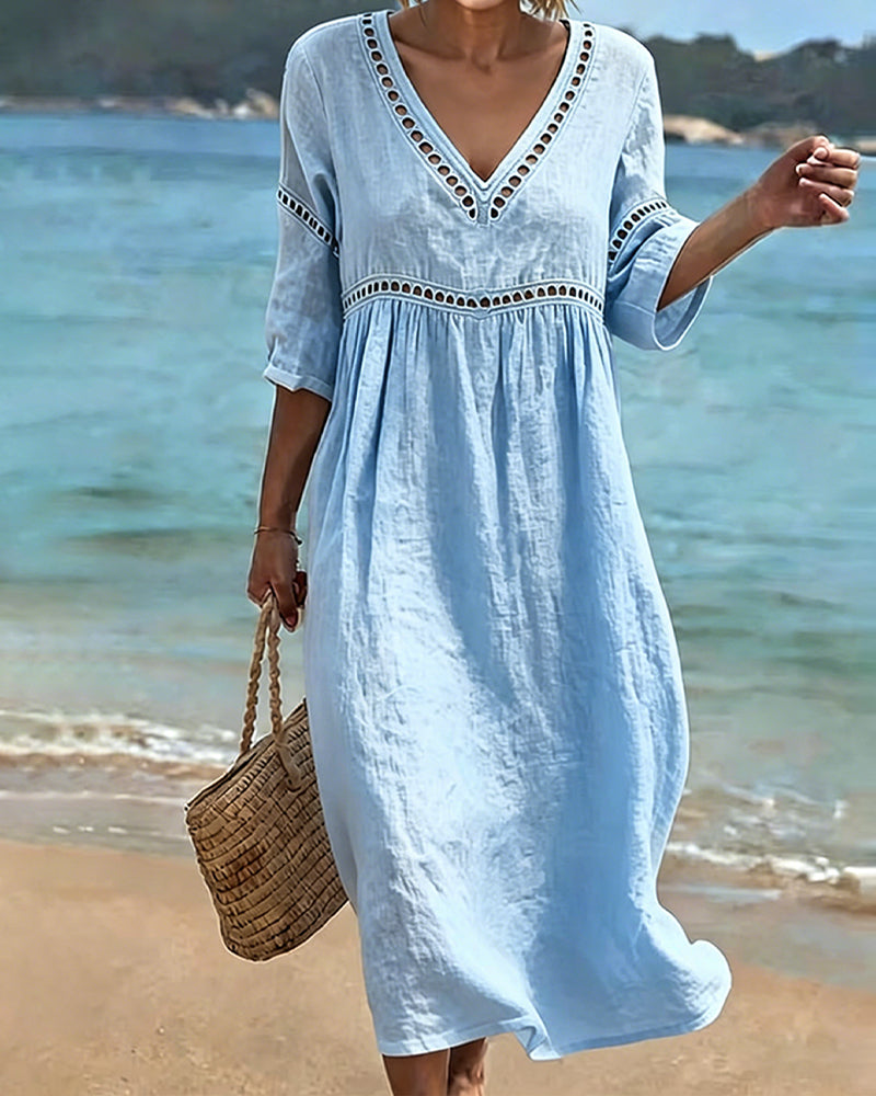 Solid Color Hollow-Out Casual Dress