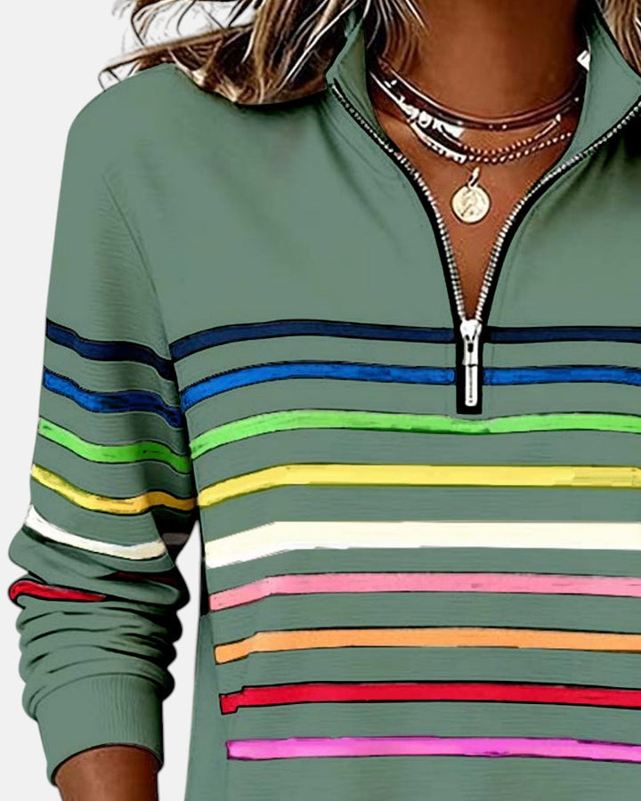 Merel | Rainbow Striped Zip Sweatshirt