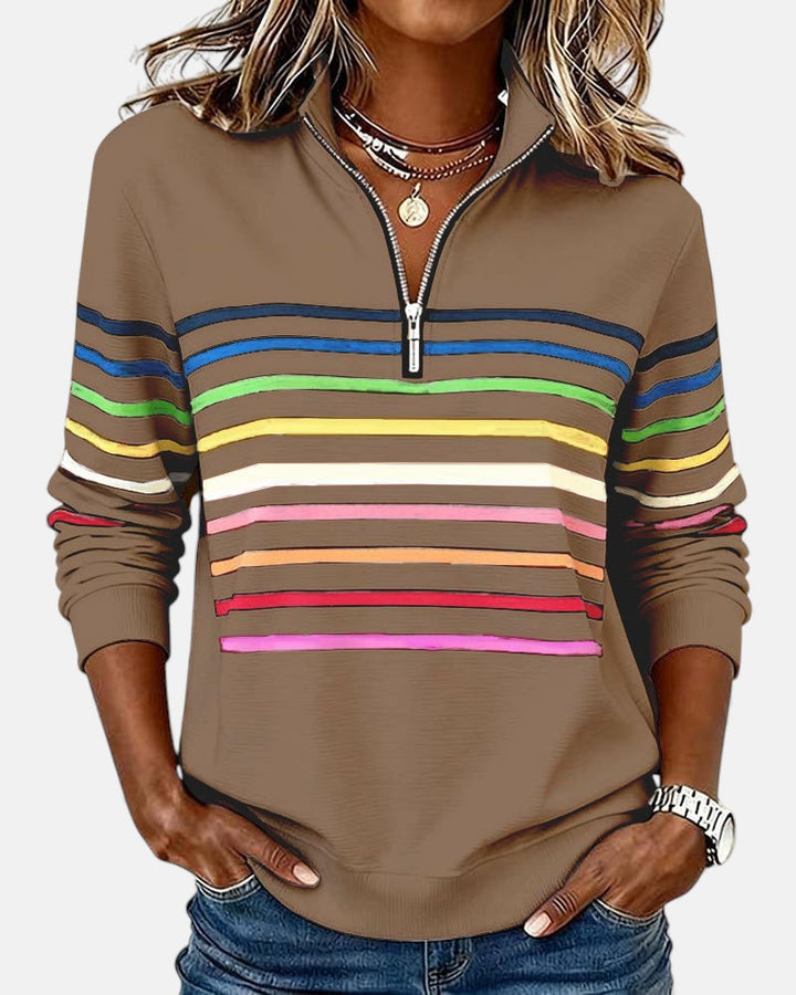Merel | Rainbow Striped Zip Sweatshirt